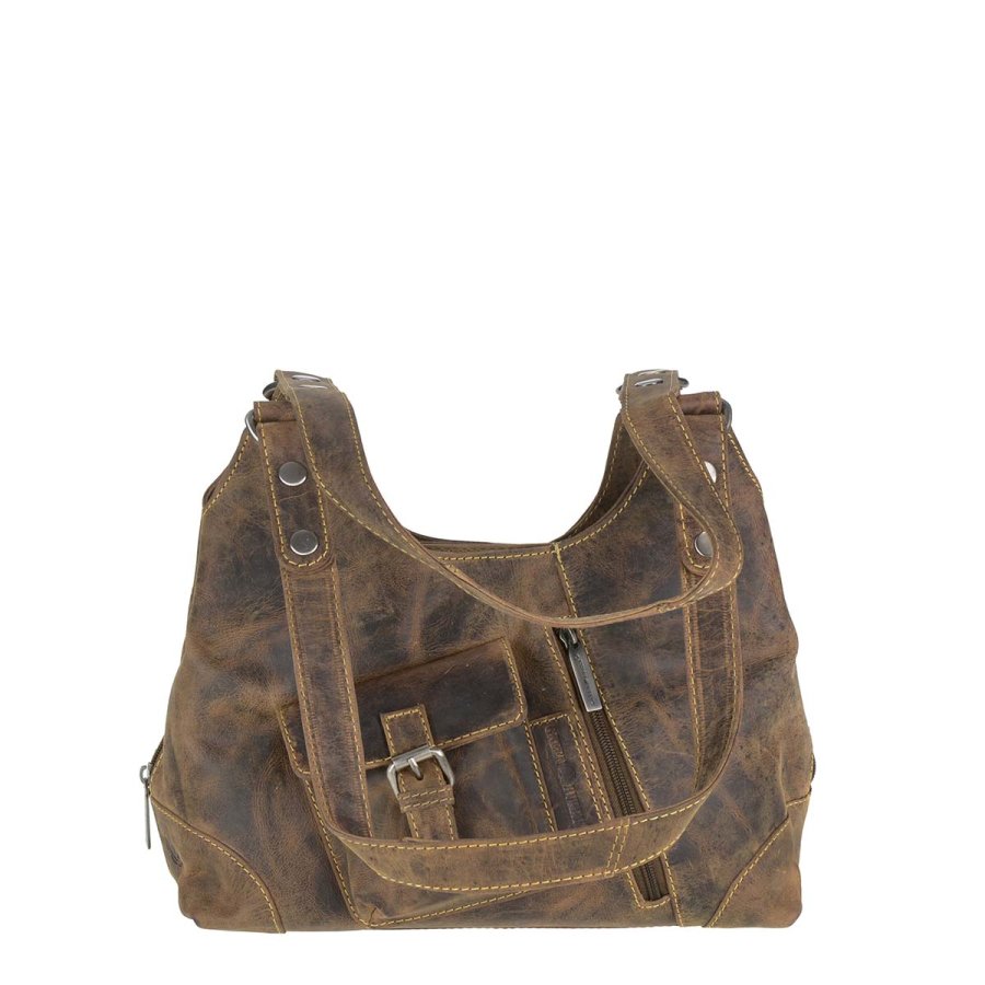 Handtasche mit 3 Hauptfächern Vintage Leder 31x27cm | Greenburry.de 19