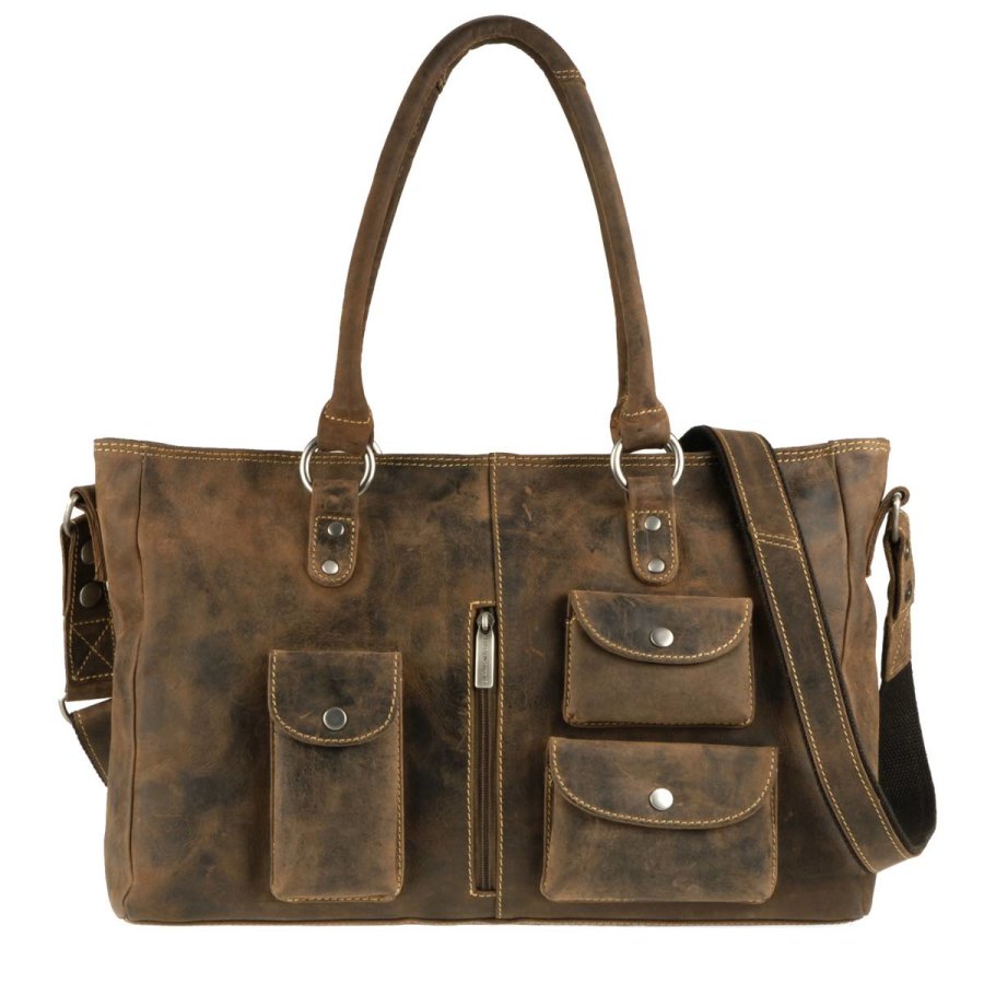 Shopper Leder 43x27cm "Vintage" antikbraun 1916-25 | Greenburry.de
