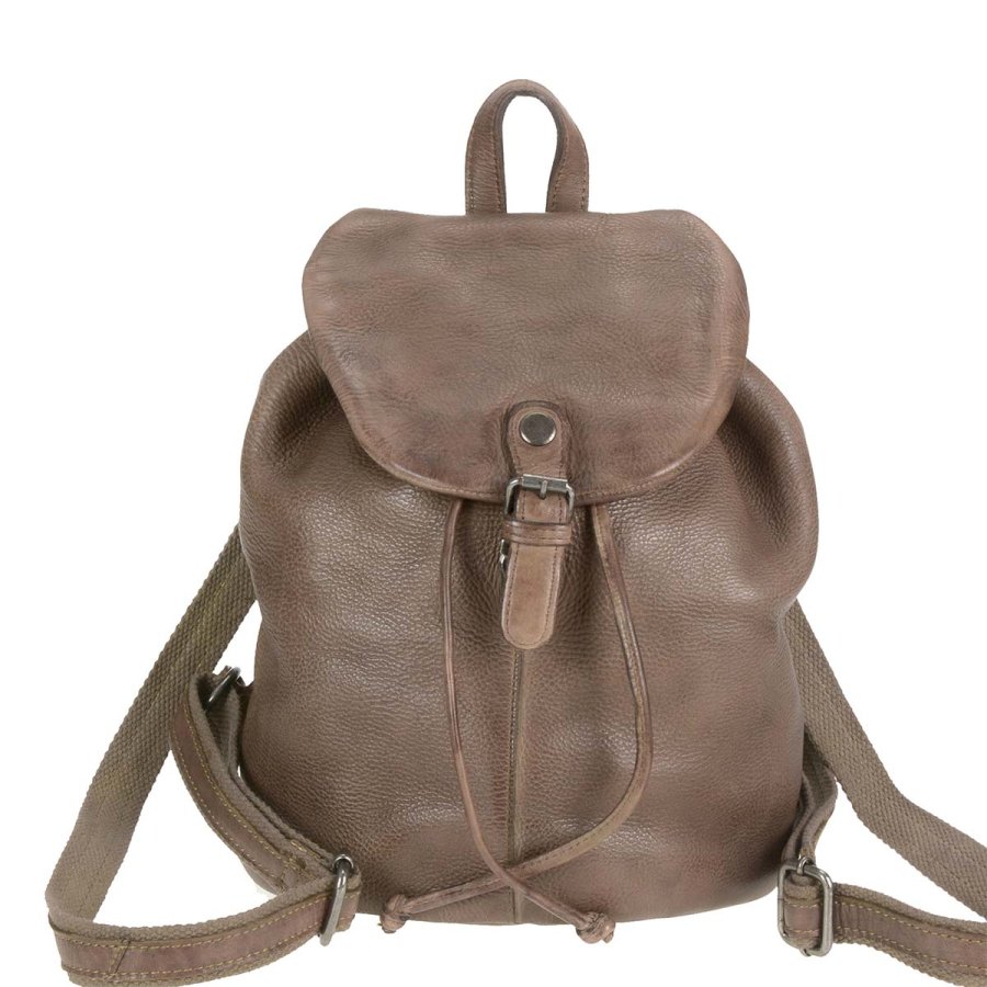 Rucksack Leder 25x30cm klein "Vintage Washed" mude (graubraun) | Green