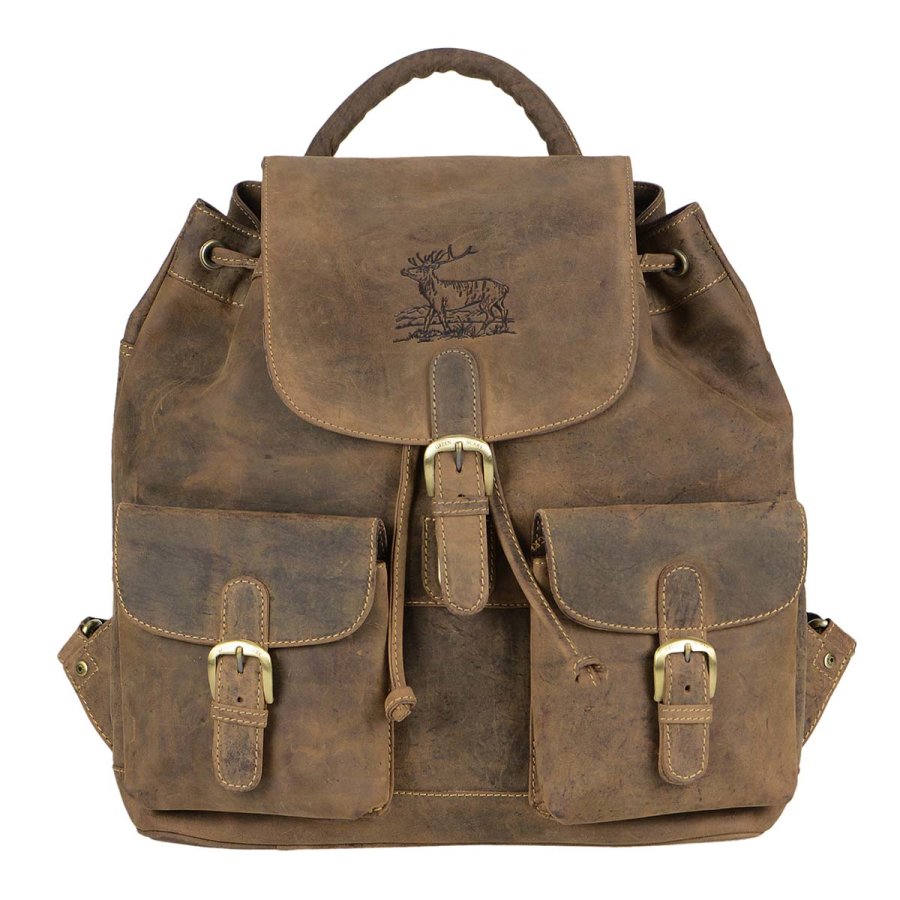 Rucksack Leder 38x40cm mit Hirsch "Vintage" antikbraun 1711-STAG3 | Gr