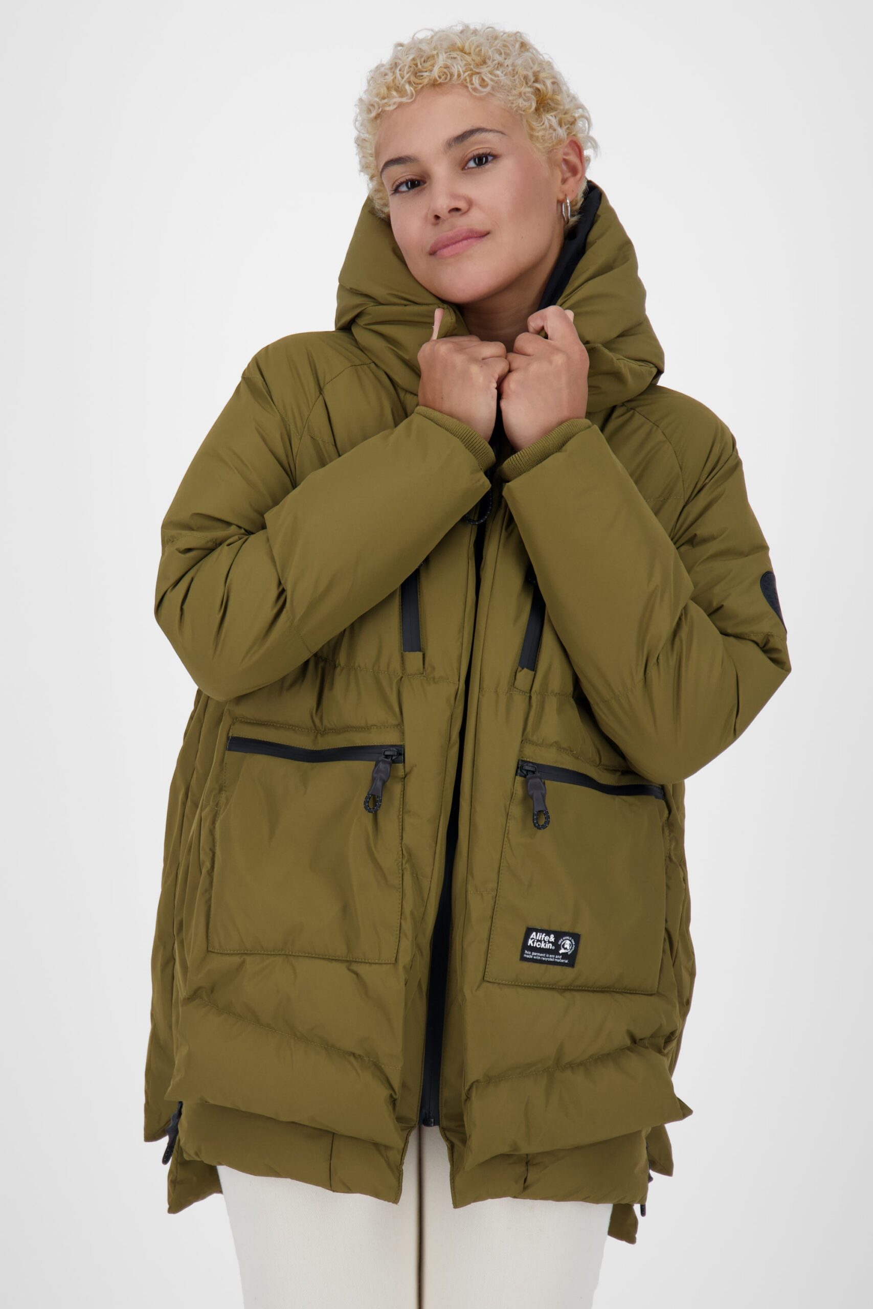 Damen Pufferjacke RachelAK A - Funktionales Design mit voluminöser Kapuze Dunkelgrün