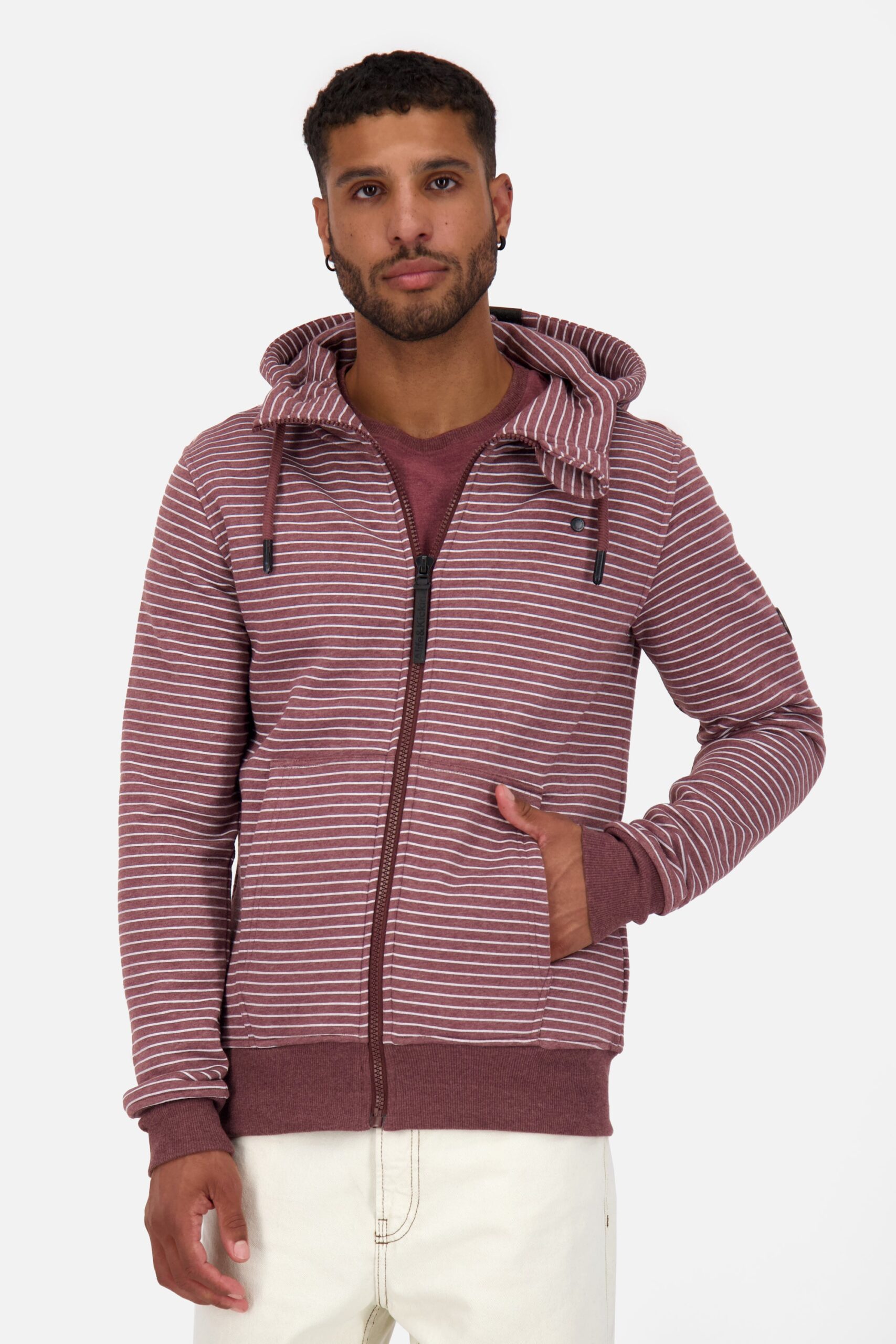 Herrensweatjacke TrasherAK Z mit Streifen Dunkelrot