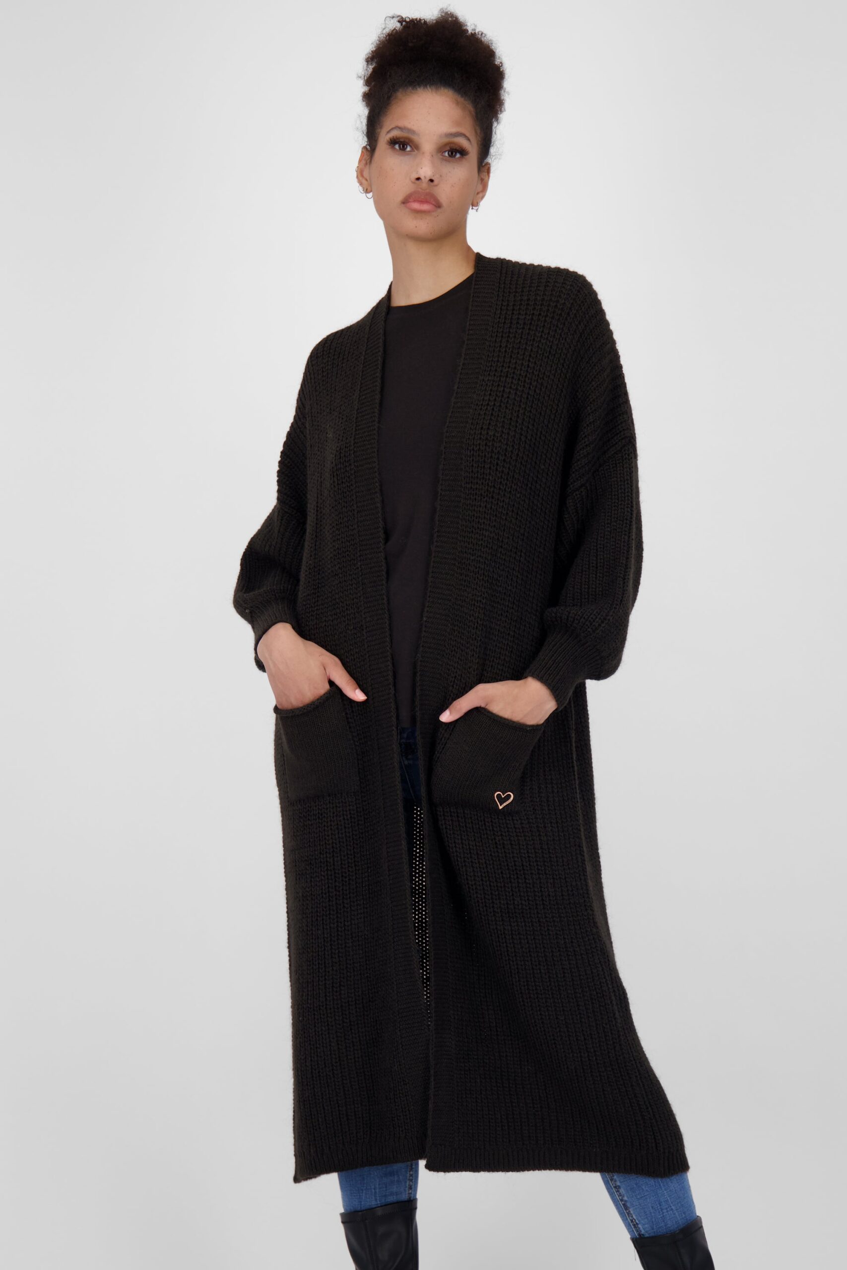 Alife and Kickin SimaAK Long - Vielseitig kombinierbare Damen Strickjacke Schwarz