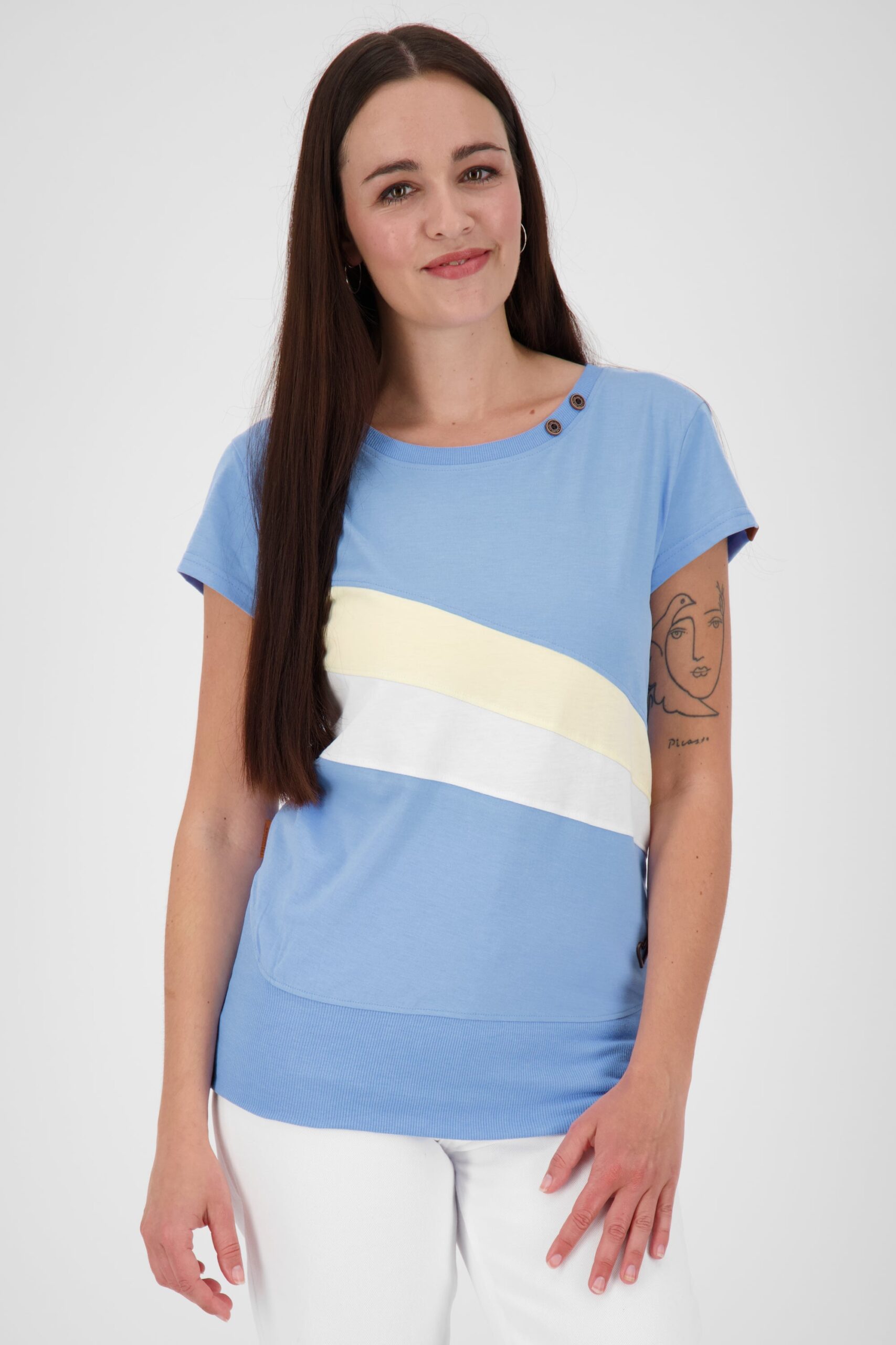 Eyecatcher Damen-T-Shirt CleaAK im Color-Streifen-Design Hellblau