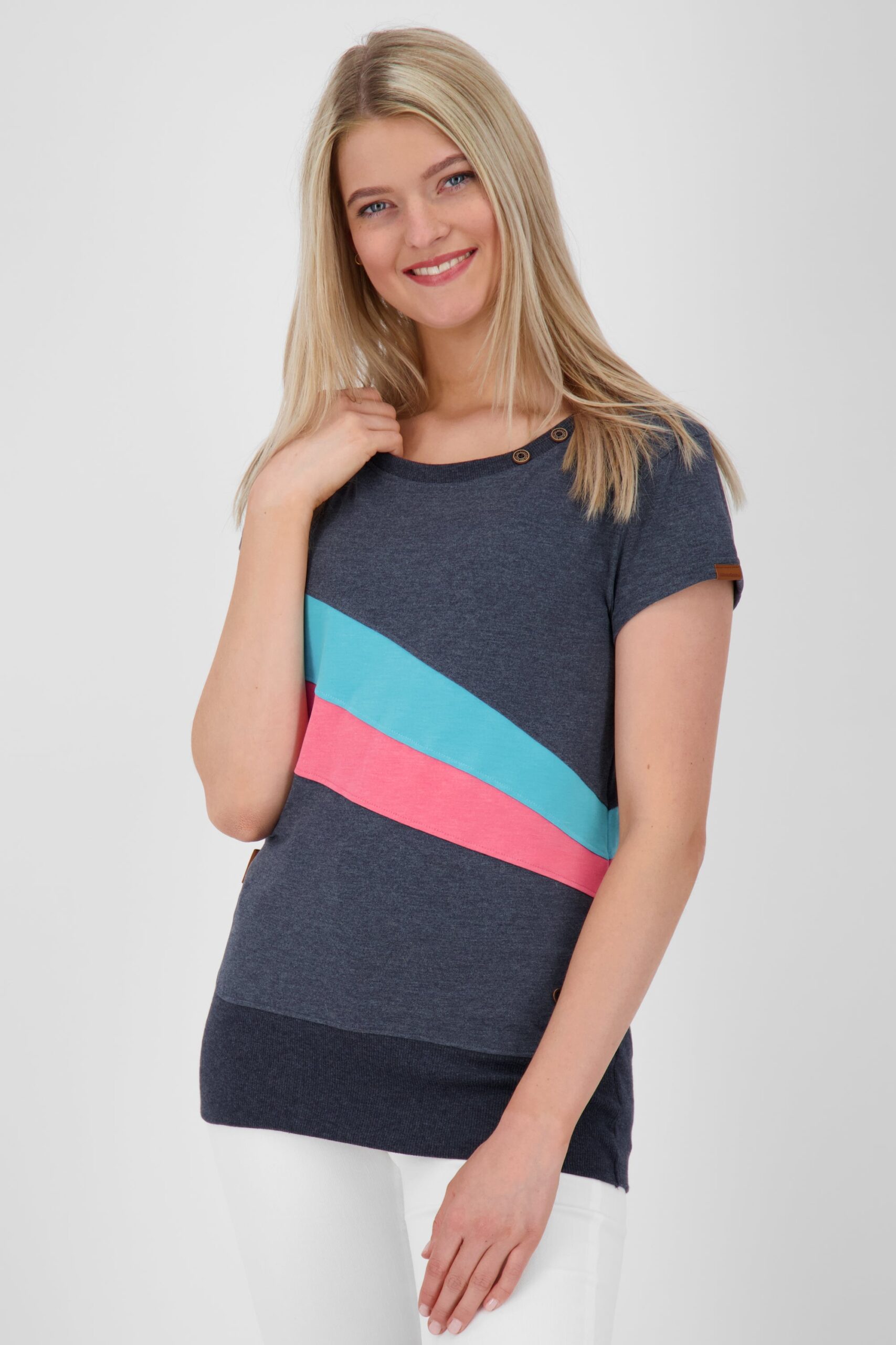 Eyecatcher Damen-T-Shirt CleaAK im Color-Streifen-Design Dunkelblau