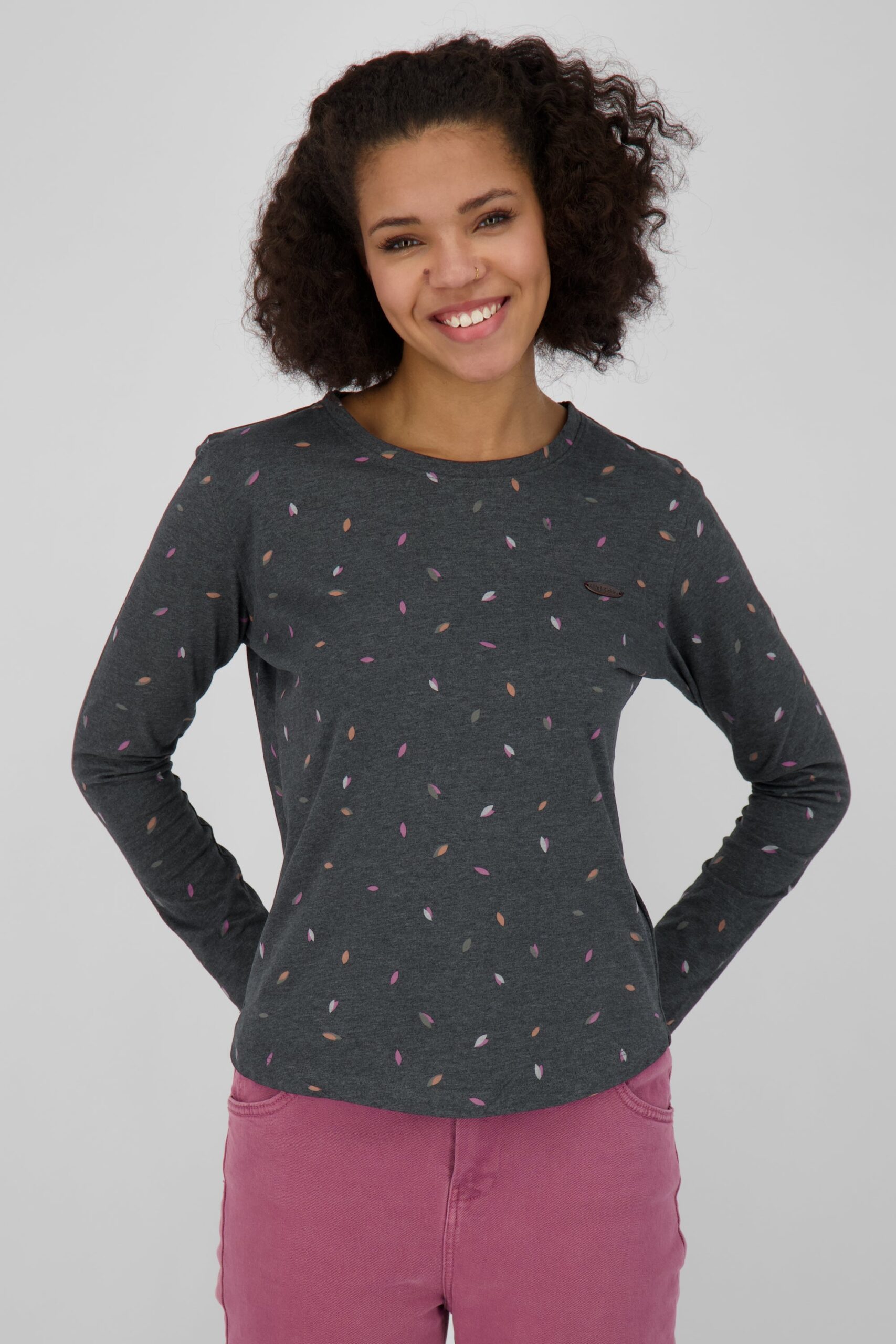 Dezent geschnittenes Damen Longsleeve mit Muster Schwarz