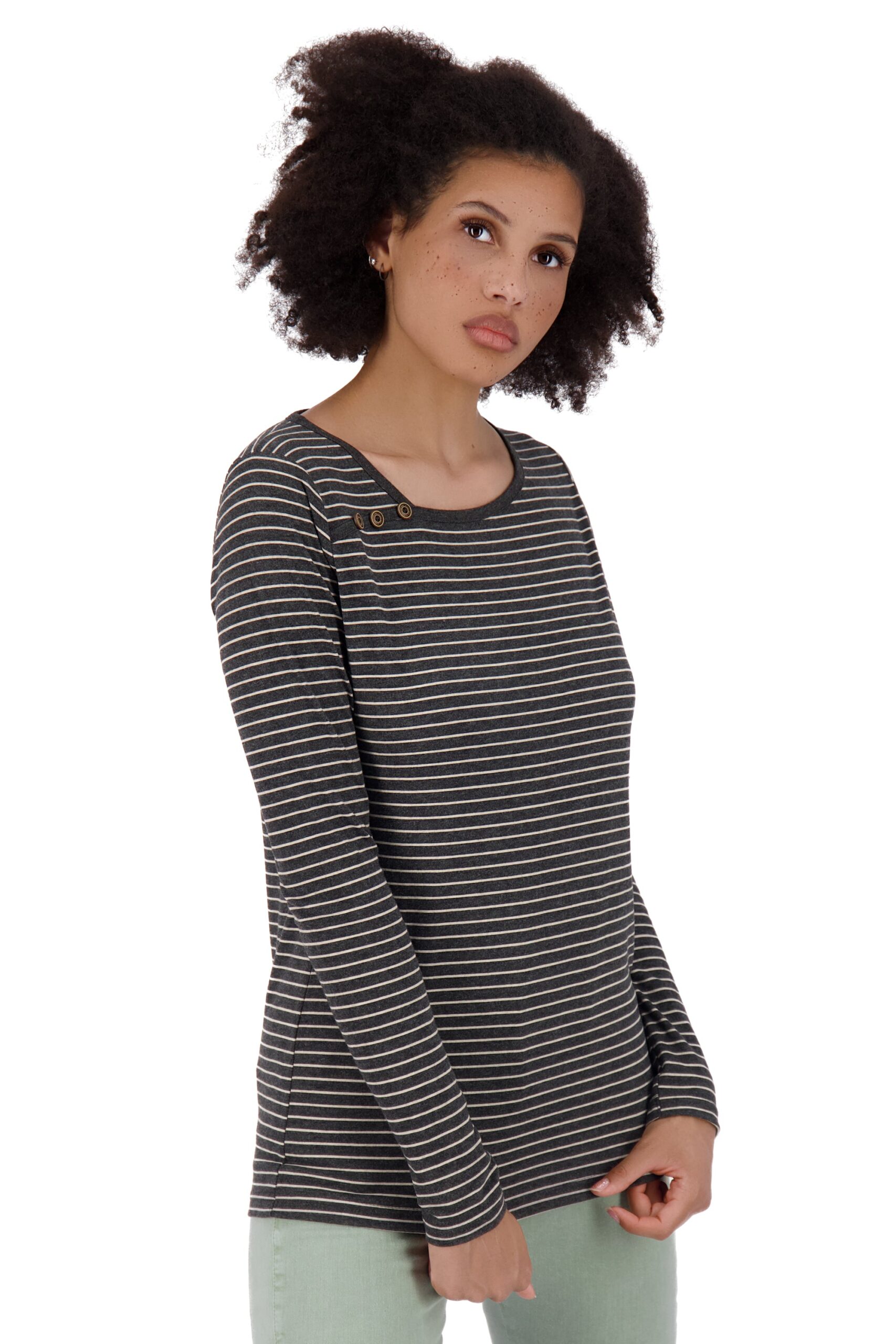 Damen Longsleeve JanetAK Z gestreift Schwarz