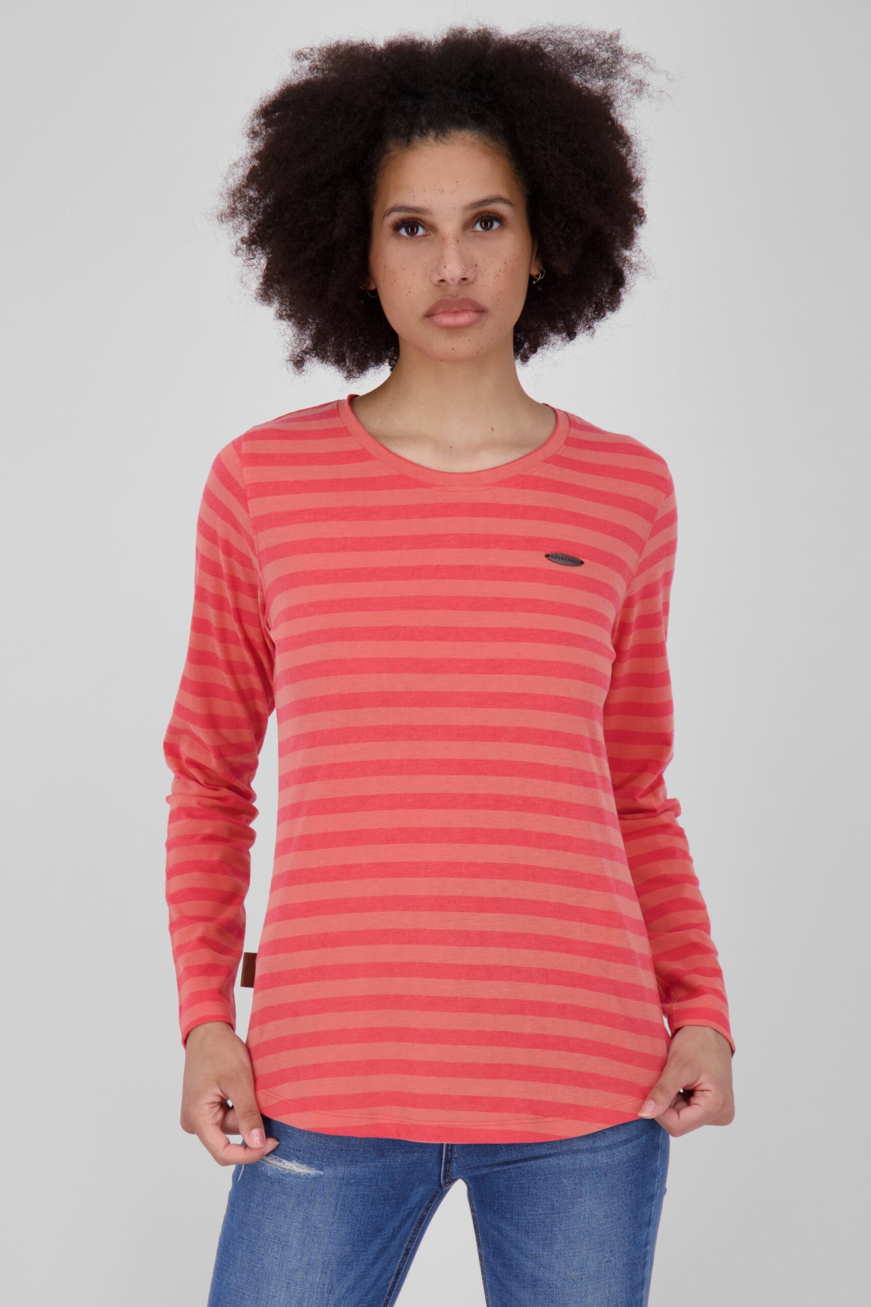 Damen Langarmshirt LeaAK Z mit trendigen Streifen Rot