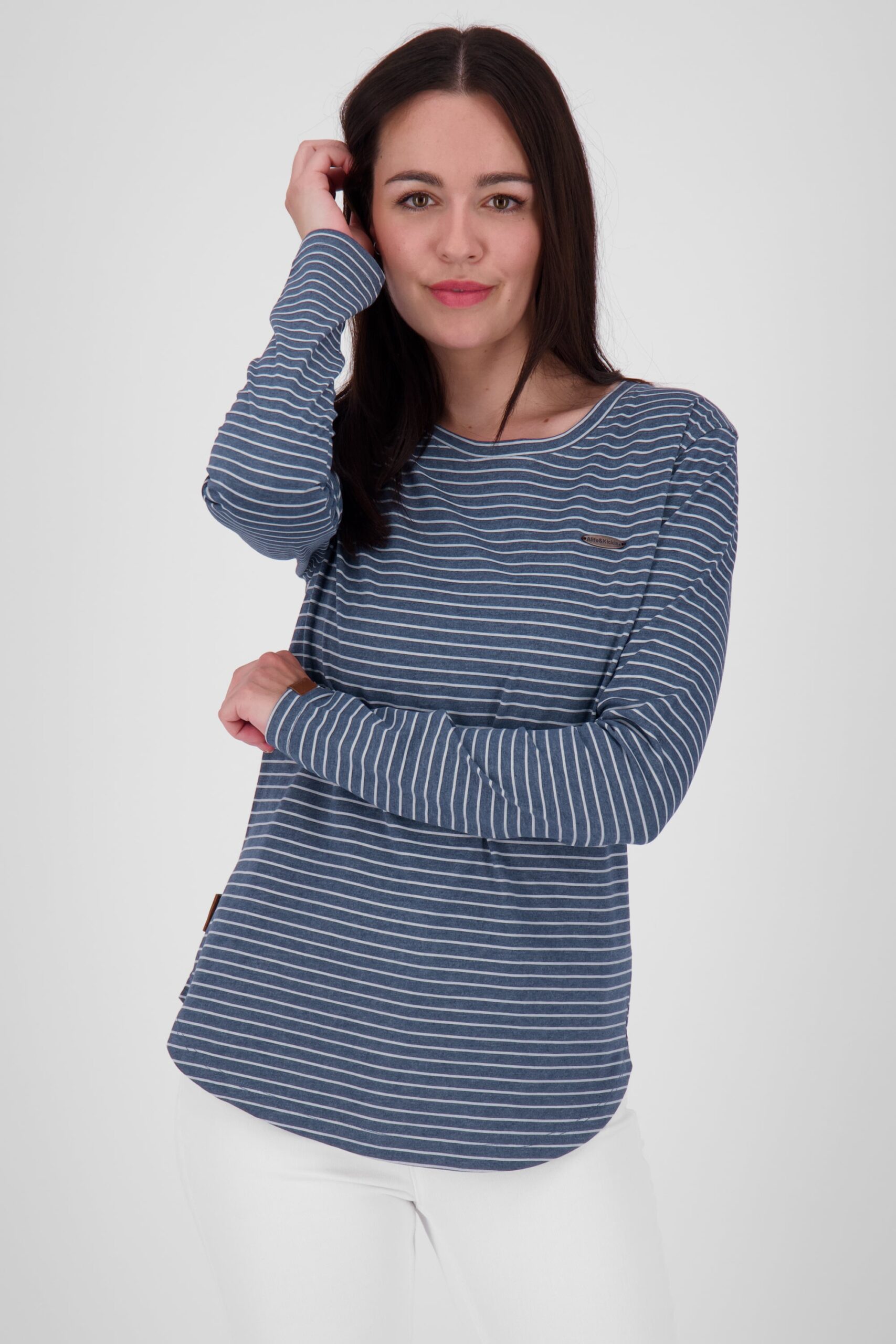 Damen Langarmshirt LeaAK Z mit trendigen Streifen Dunkelblau