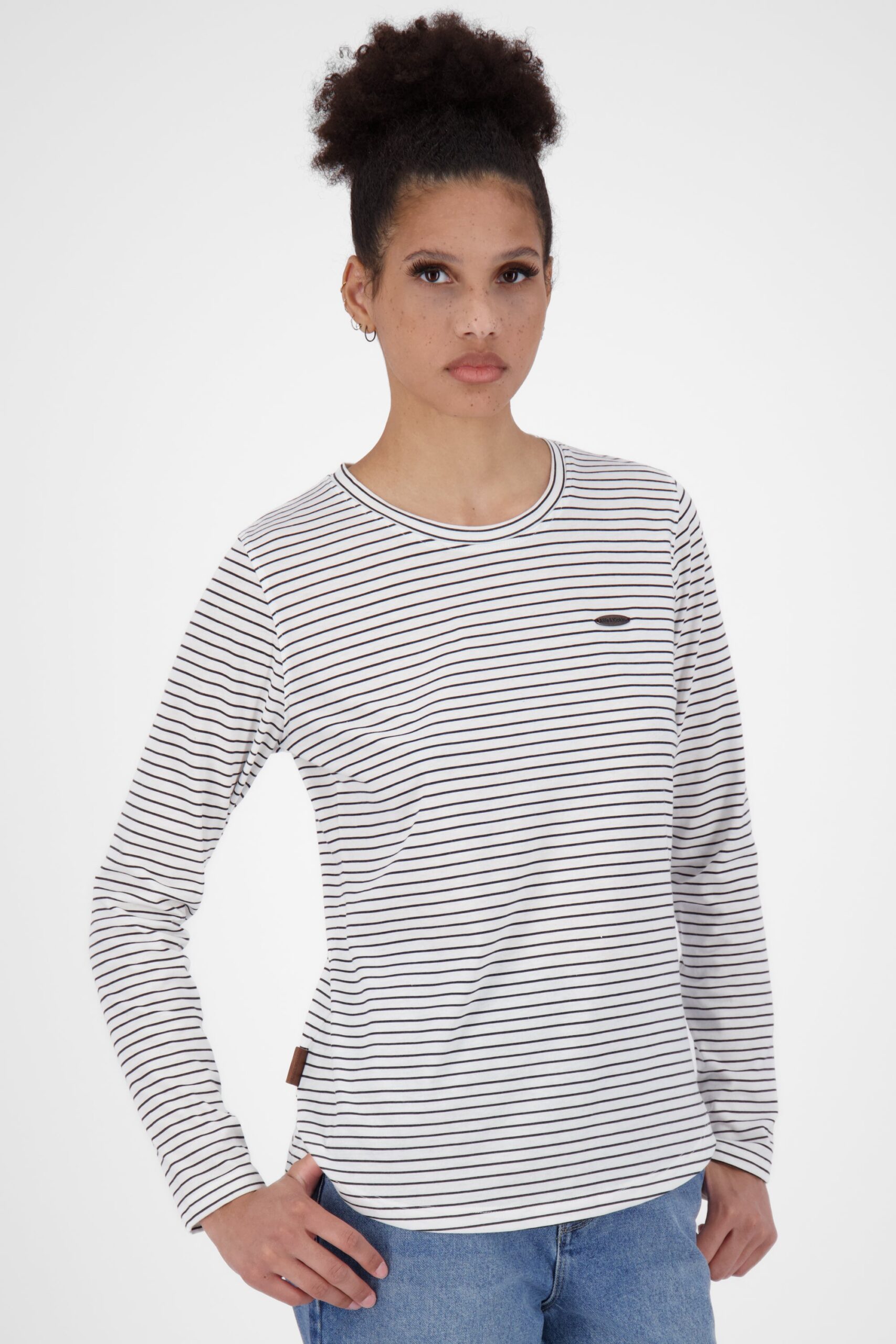 Damen Langarmshirt LeaAK Z mit trendigen Streifen Weiß
