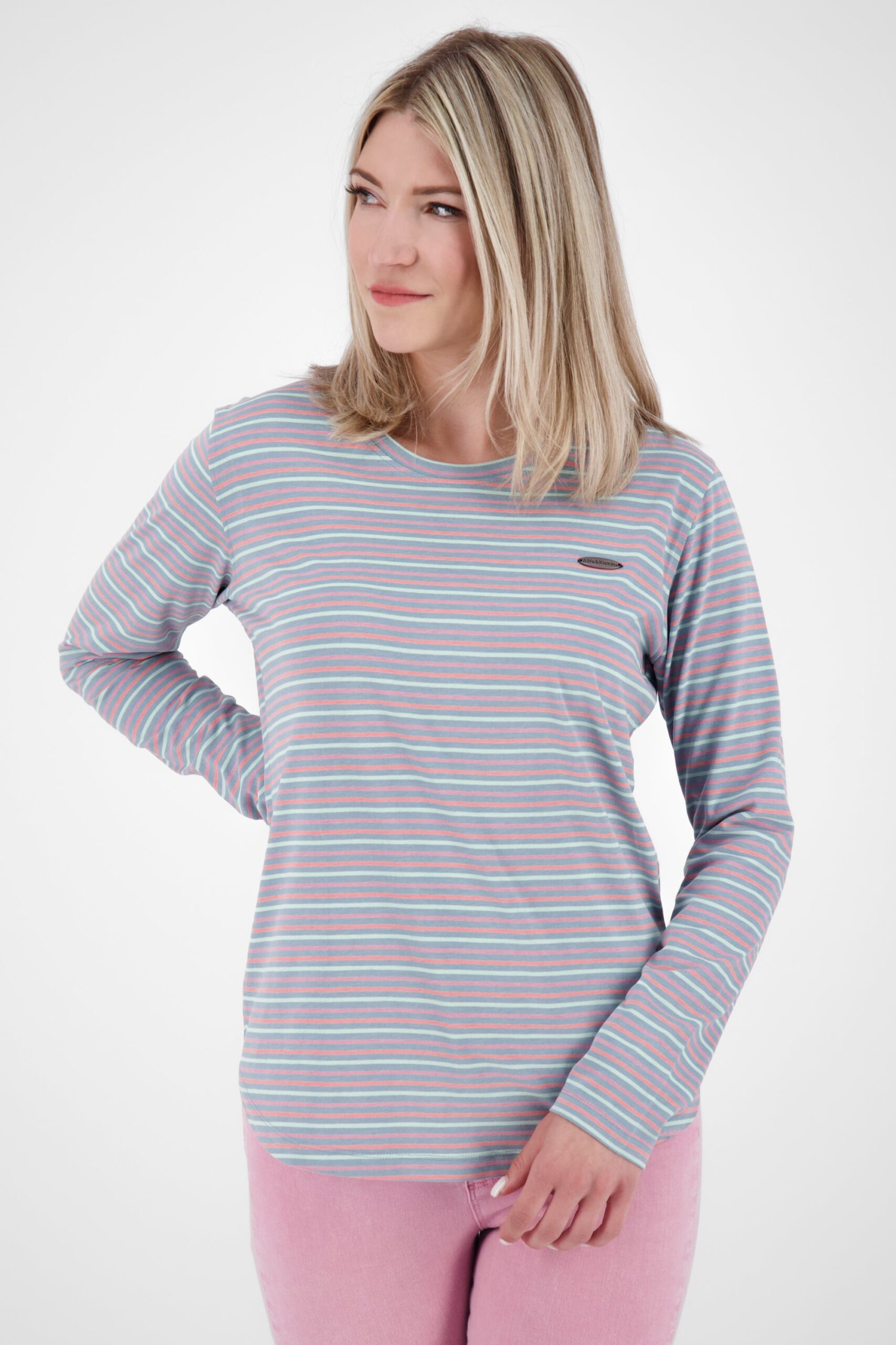 Damen Longsleeve LeaAK Z mit modischen Streifen Grau