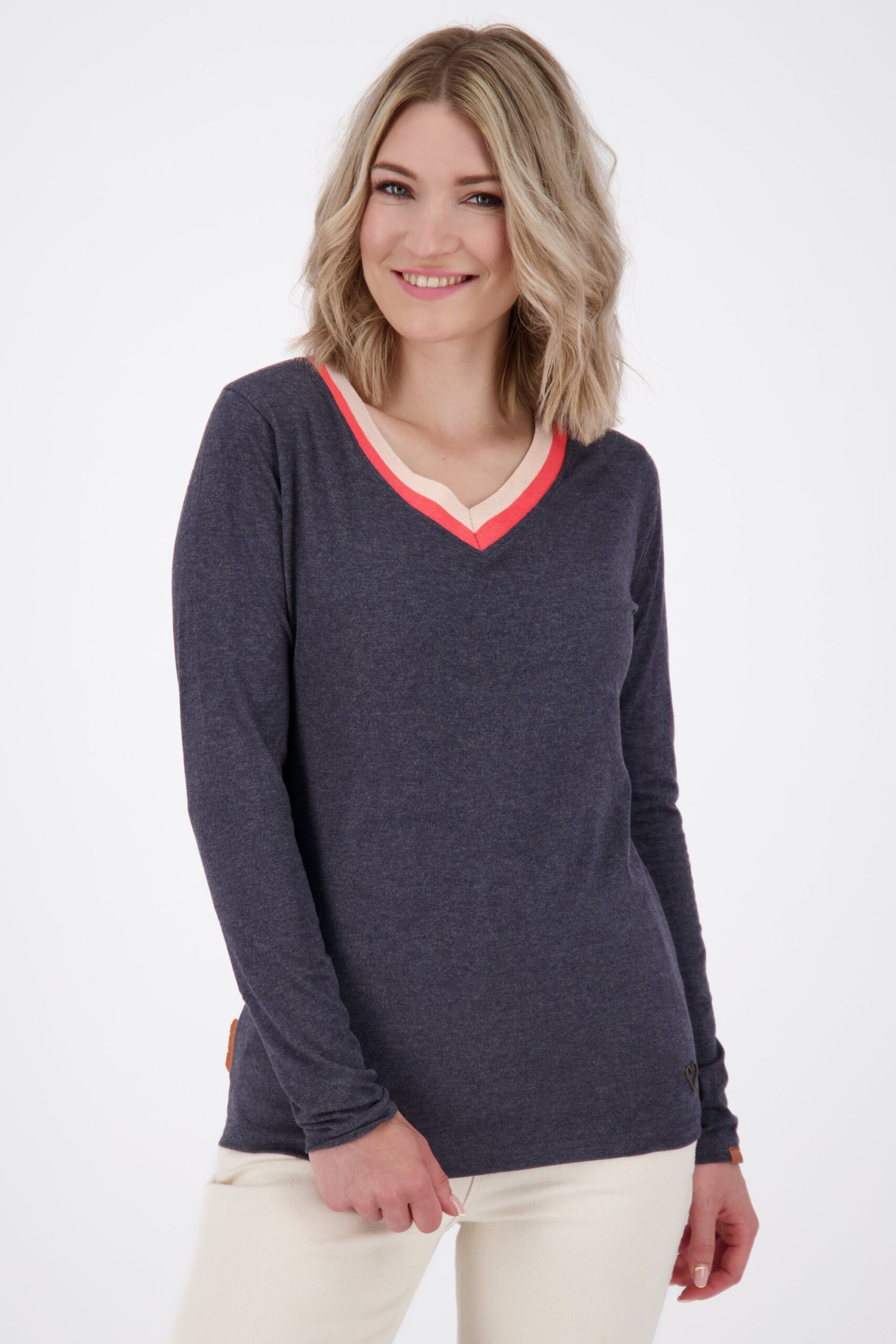 IziaAK A Langarmshirt Damen mit Streifen Dunkelblau