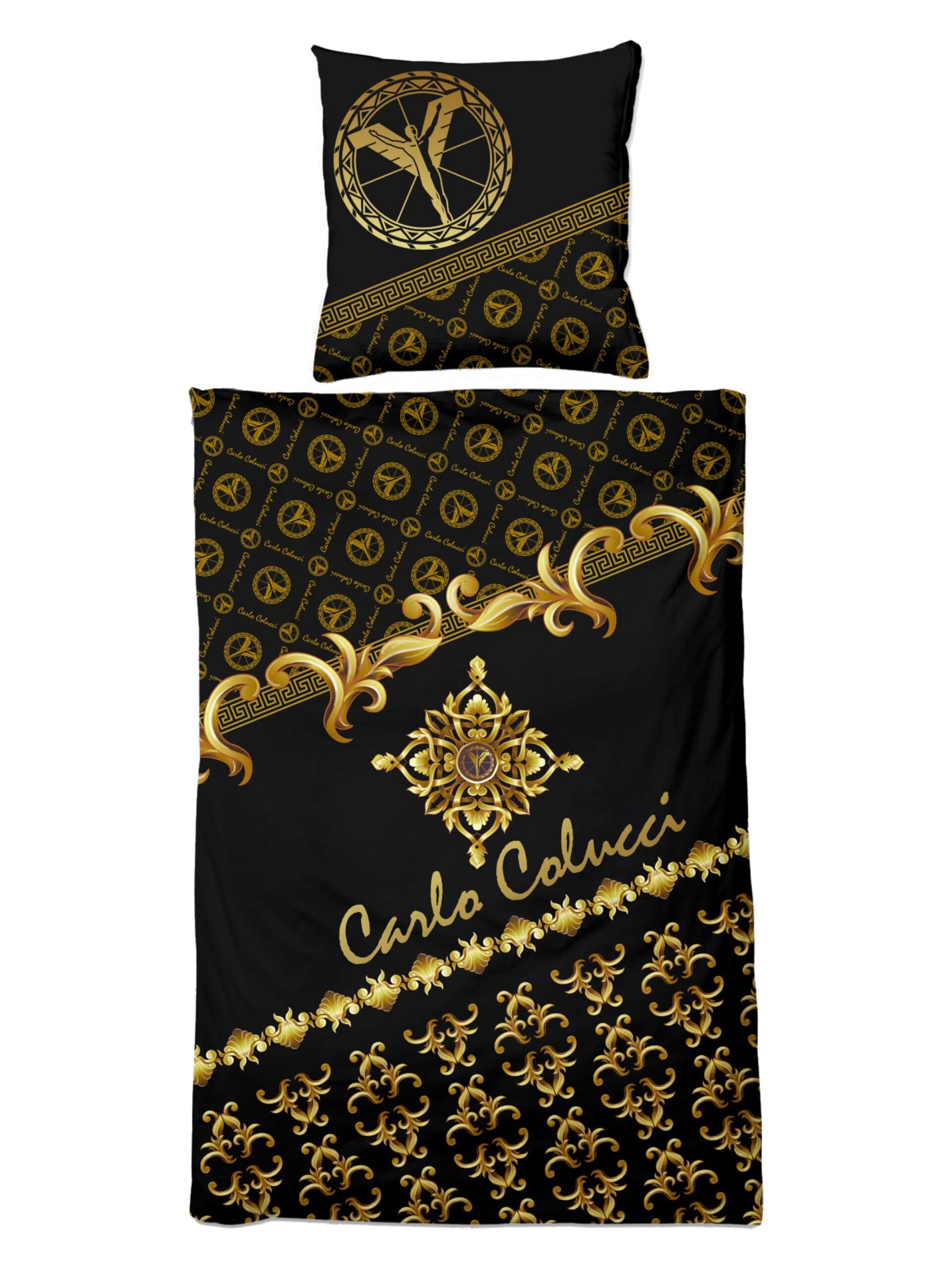 Bettwaesche-Set mit goldenen Ornamenten und Schriftzug