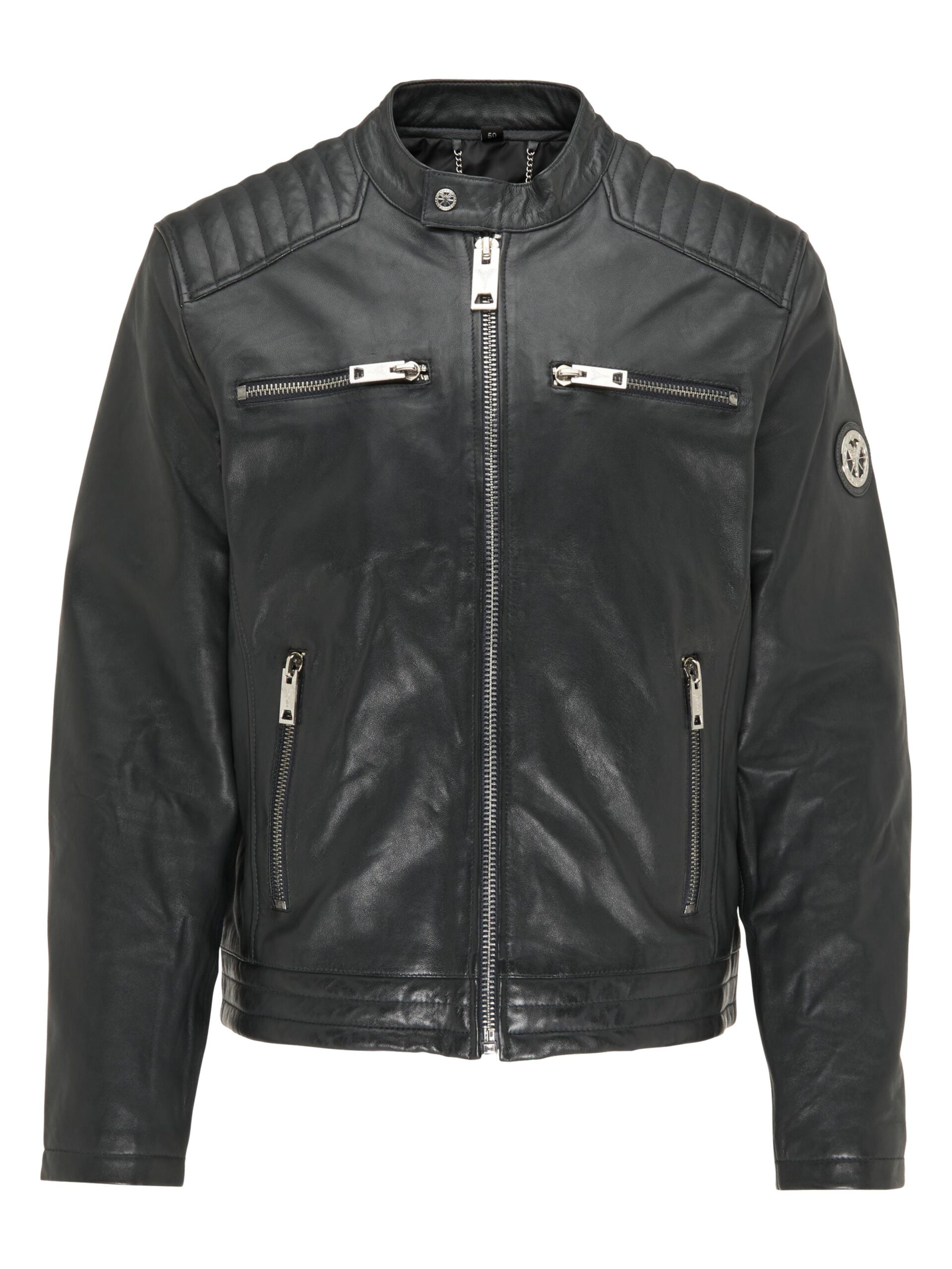 Herren Biker Lederjacke mit buntem Logodruck