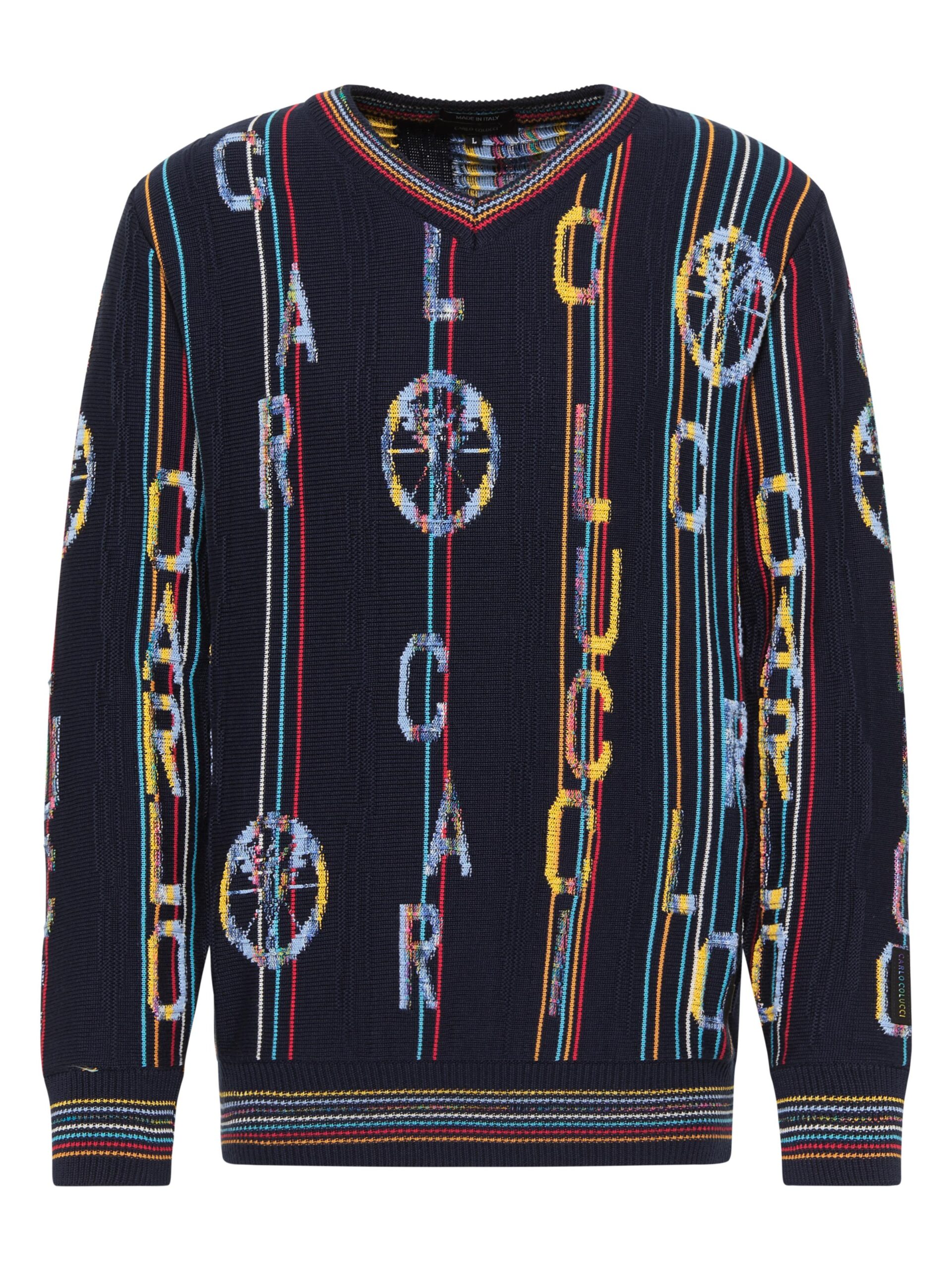 Strickpullover mit Schriftzug und V-Ausschnitt