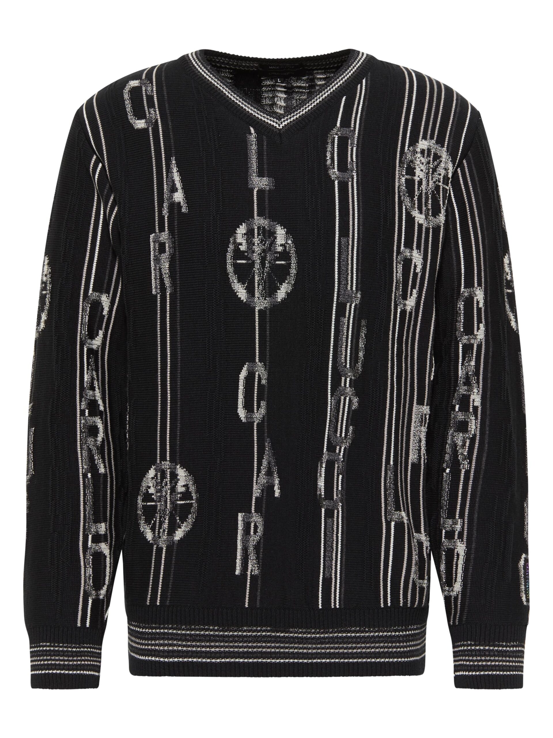 Strickpullover mit Schriftzug und V-Ausschnitt